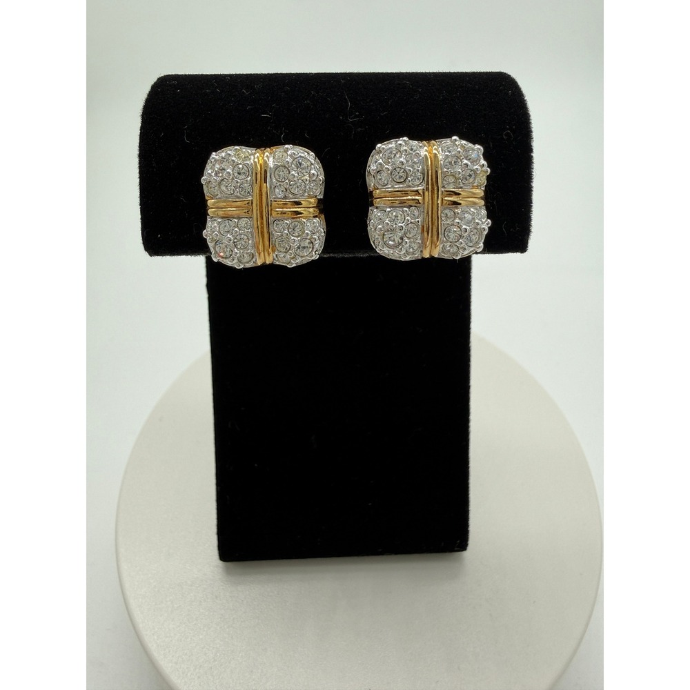 Vintage Swarovski Gold Tone Pave Crystal Clip-On Earrings